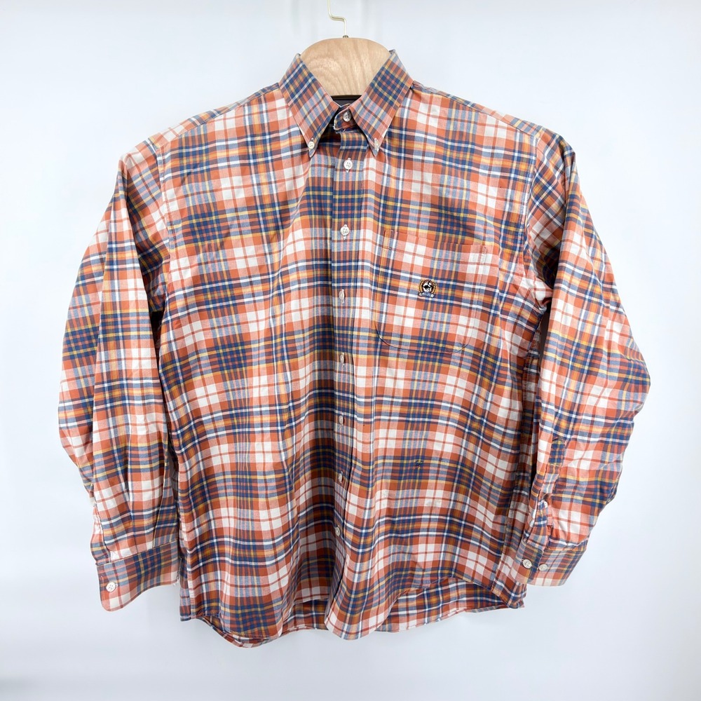 Cinch Button Down Shirt Mens L Orange Blue Plaid Long Sleeve Cotton Western